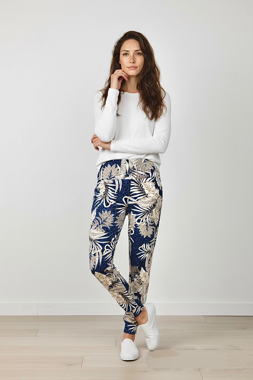 Navy Spotty Leaf jogger pants with hidden leaf and spot print – Just Jacksy South Africa