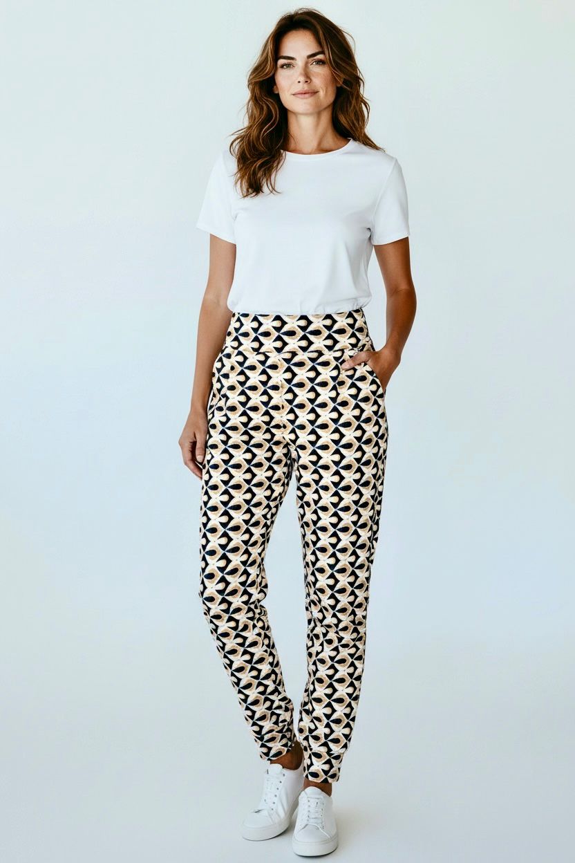 Front view of Night Watch jogger pants in black and dark blue print – Just Jacksy