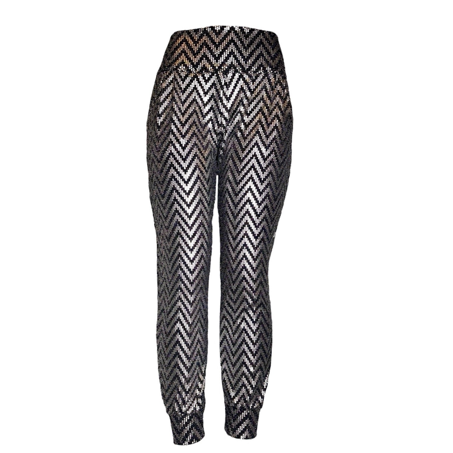 Front view of Sequined Zig-Zag jogger pants in black with sequin detail – Just Jacksy